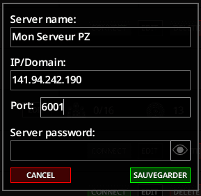 Connexion au serveur depuis le client Project Zomboid