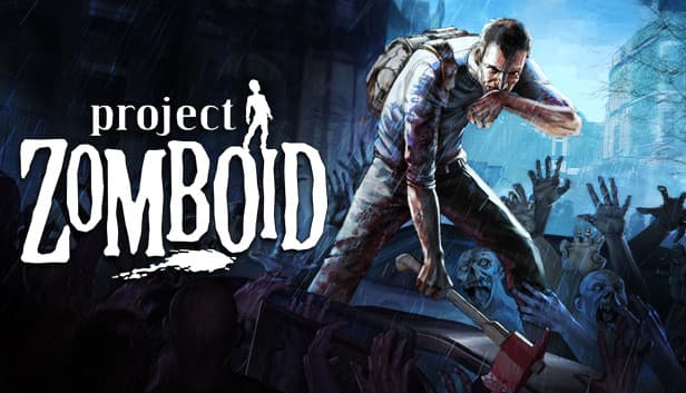Vue Project Zomboid avec groupe de survivants dans une rue en ruine